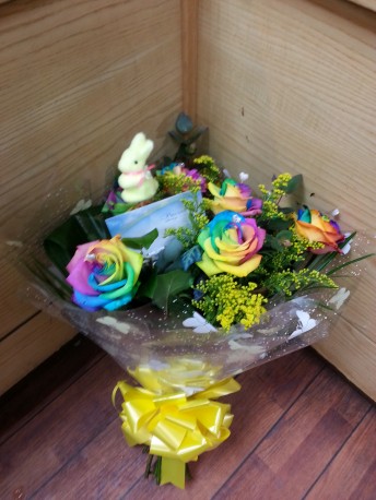 Spray of rainbow roses